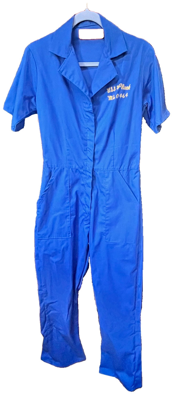 Vintage USS Pluck MSO-464 Women's Coveralls Jumpsuit Navy Ship Inseam 26.5"